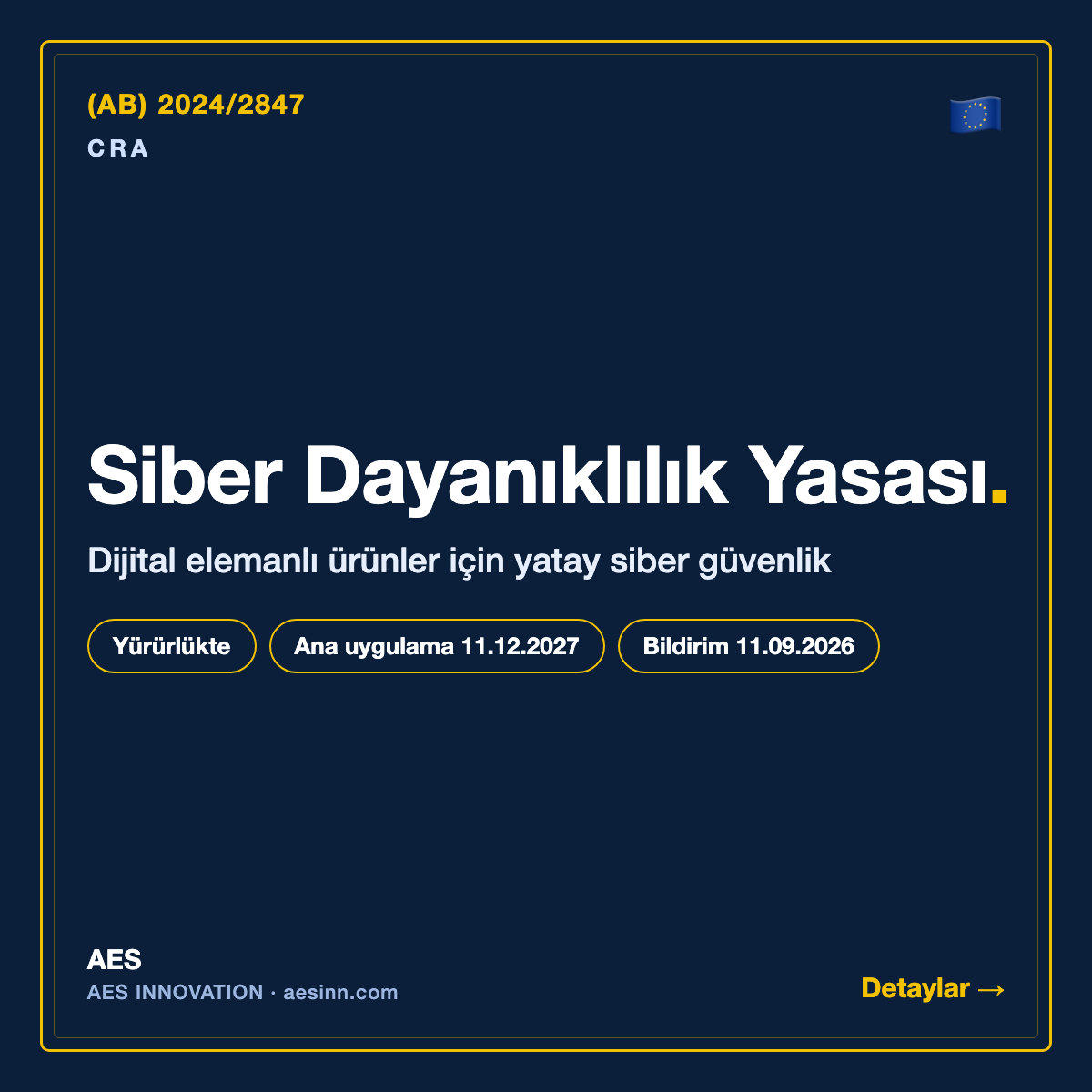 Siber Dayanıklılık Yasası — (AB) 2024/2847 bilgilendirme kartı (AES)